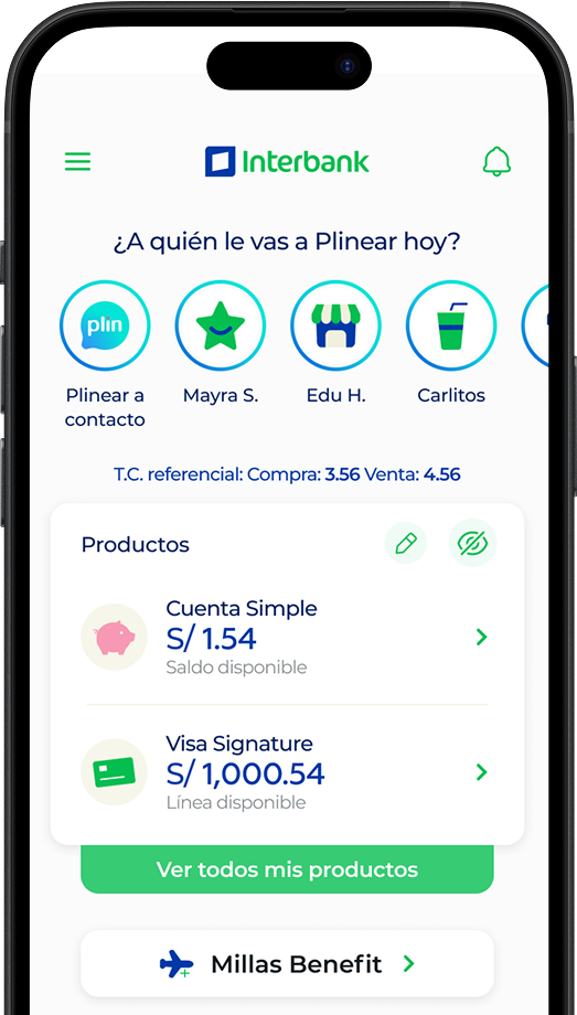 Previous Interbank app Home screen